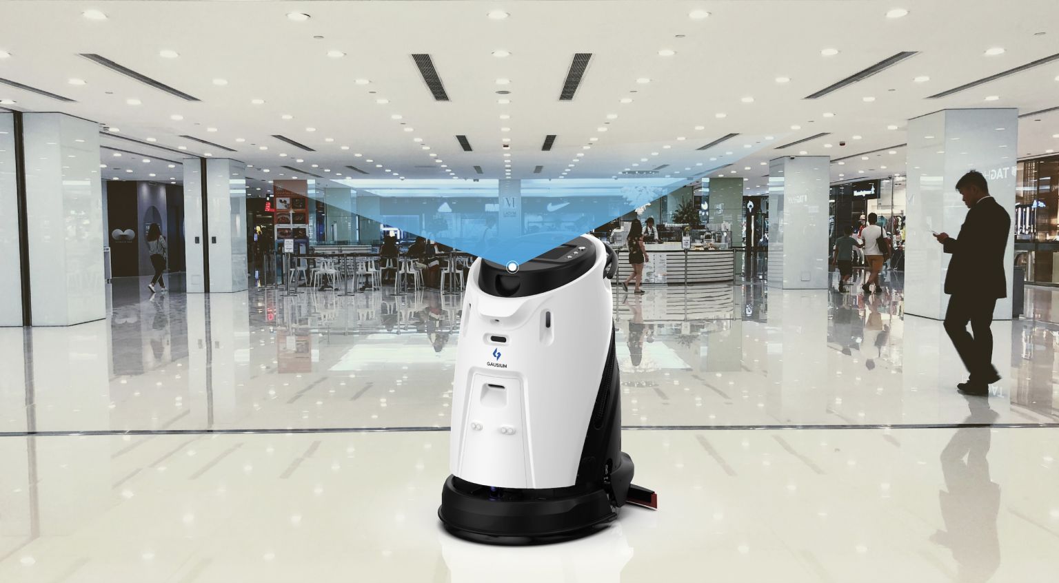Robotic vacuum cleaner in a modern shopping mall -Robotic Floor Cleaner USA