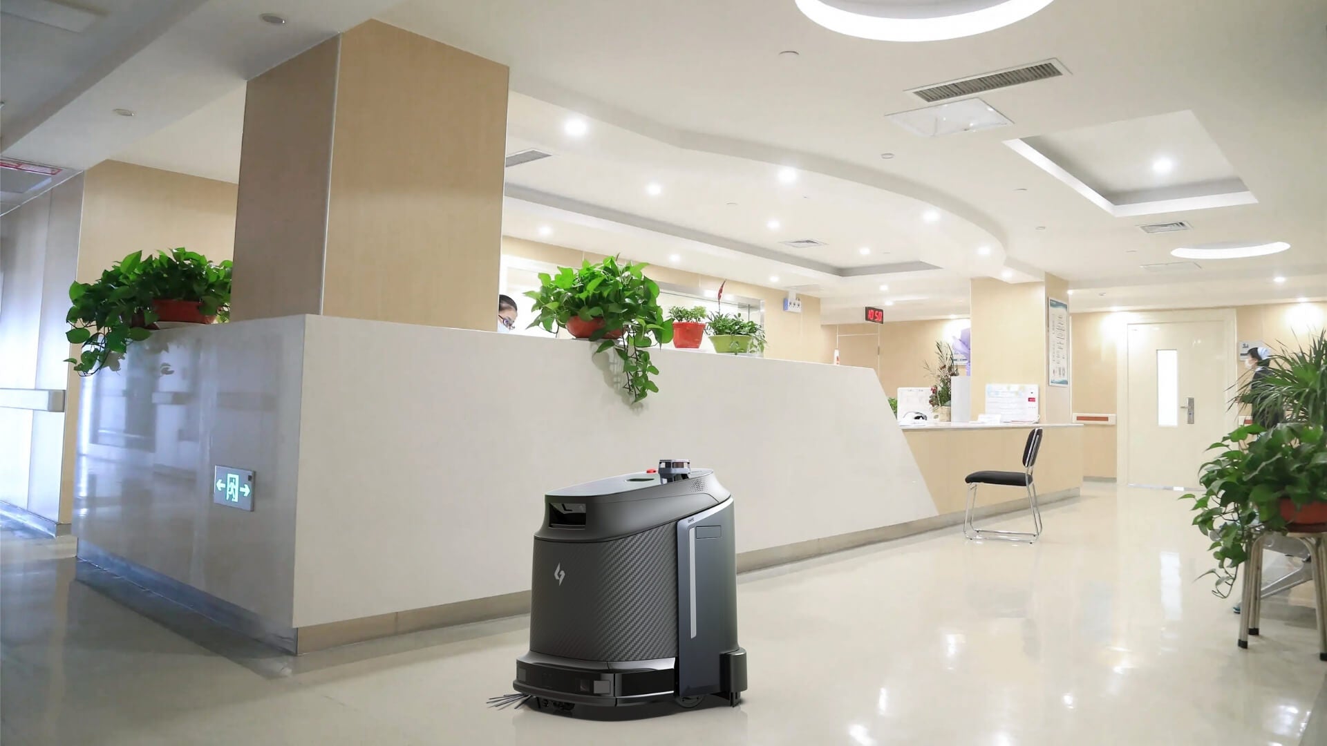 Medical facility floor being cleaned by a robotic floor scrubber - Robotic Floor Cleaner USA